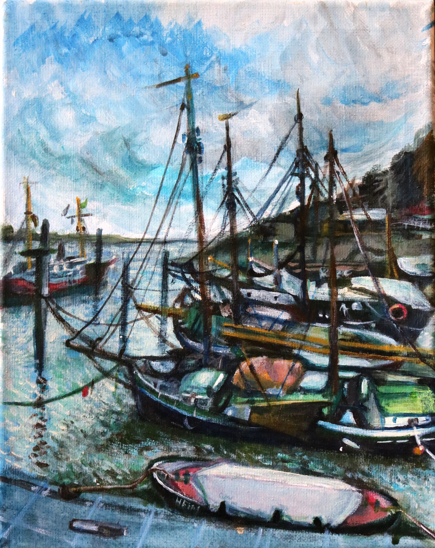 Port in Hamburg, Germany — acrylic on canvas