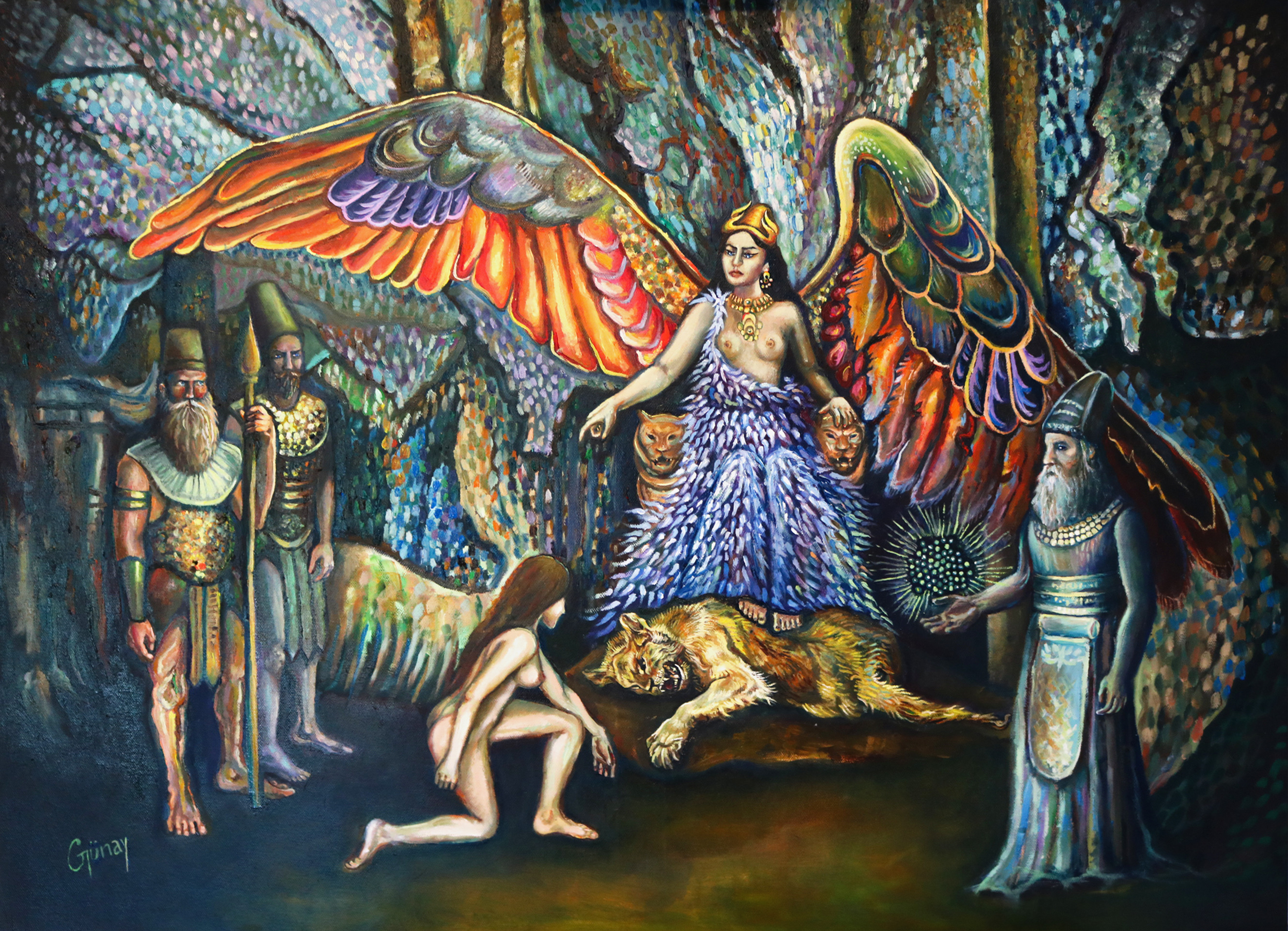 A Visit to the Sister — Inanna before Ereshkigal, oil on canvas